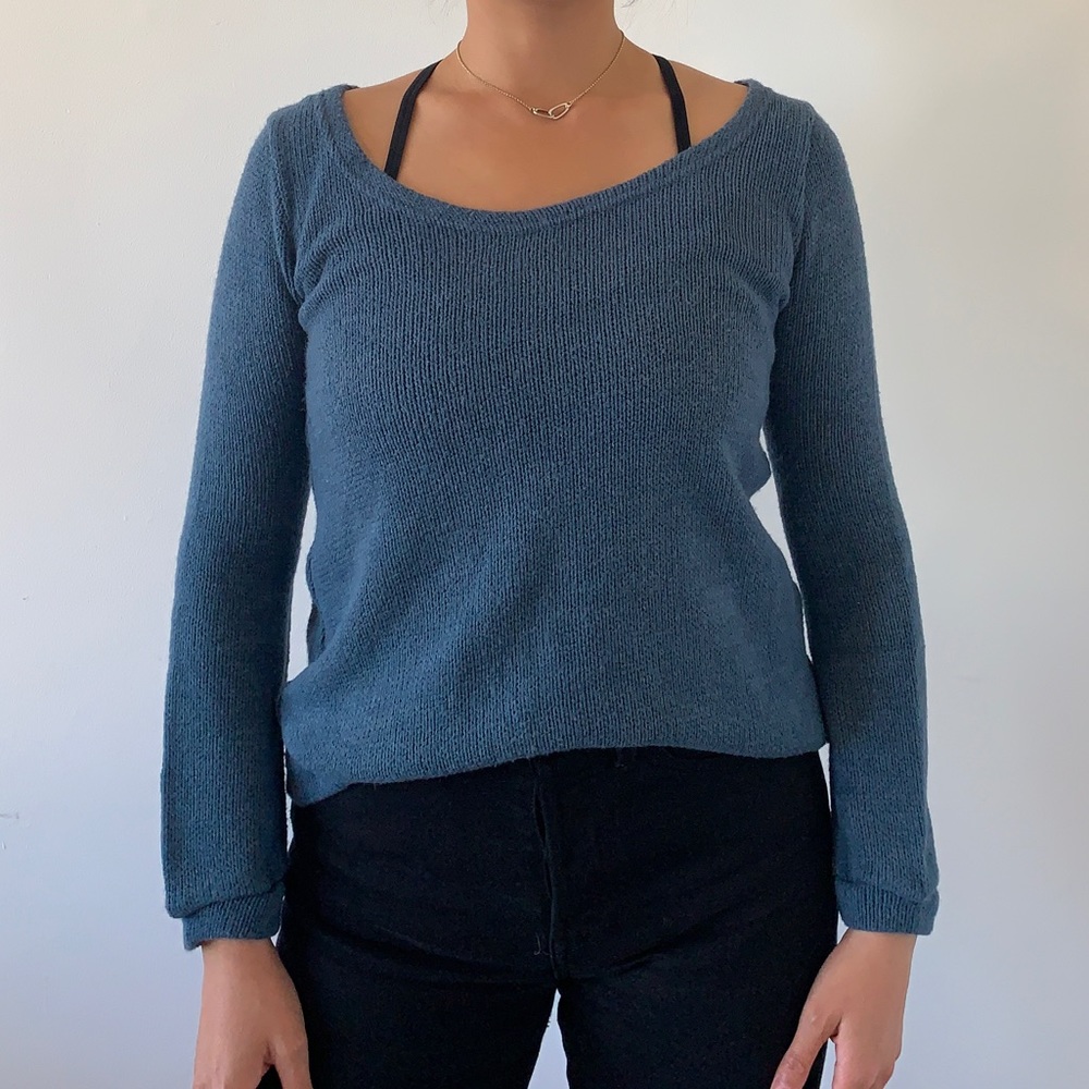 Blue wide scoop neck sweater